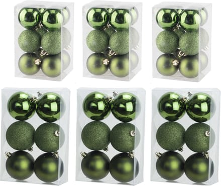 Cosy & Trendy Kerstballen set appelgroen 6 en 8 cm - 54x stuks - mat - glans - glitter mix