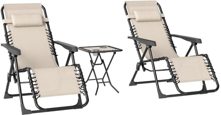 Outsunny-Gartenliege Set-Metall, Netzstoff-90L x 65B x 110H cm-Beige