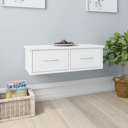 vidaXL - Wandschap - met - lades - 60x26x18,5 - cm - bewerkt - hout - wit