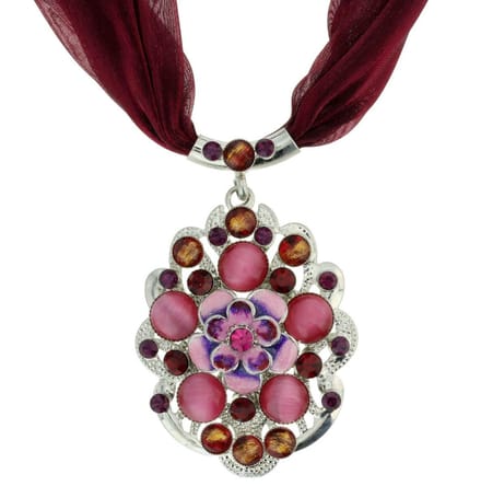Behave - Zijde ketting met roze hanger en steentjes - Boho chic - 42 cm