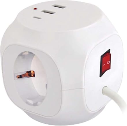 Technik Stekkerdoos Cube 3-voudig + 2x USB-A & 1x USB-C + 1.5m snoer | 3680 watt