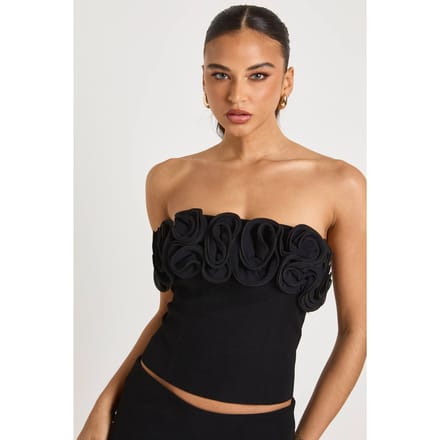 boohoo Dames Rosette Versiering Bandeautop | Black | Maat: 12