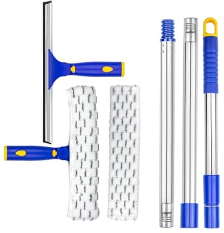 Draaibare Raamreiniger met Microvezel Schrobber en Uitschuifbare RVS Steel