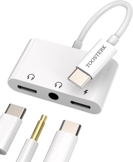 3-in-1 USB-C naar 3,5 mm Hoofdtelefoon- en Oplaadadapter | Type-C naar Aux Audio-aansluiting