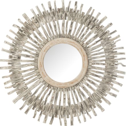 J-Line spiegel Rond Zon - hout - wit - Ø 100 cm