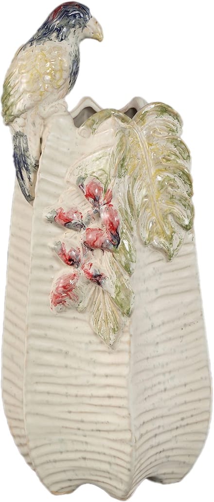 PTMD Rialey Cream Ceramic Round Vase With Parrot L