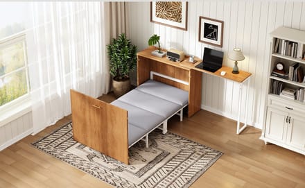 Kastbed Met Bureau - Opvouwbaar Bed Met Matras En Wielen - Multifunctioneel