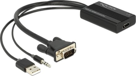 Premium VGA + 3,5mm Jack naar HDMI adapter met HDCP / zwart - 0,25 meter