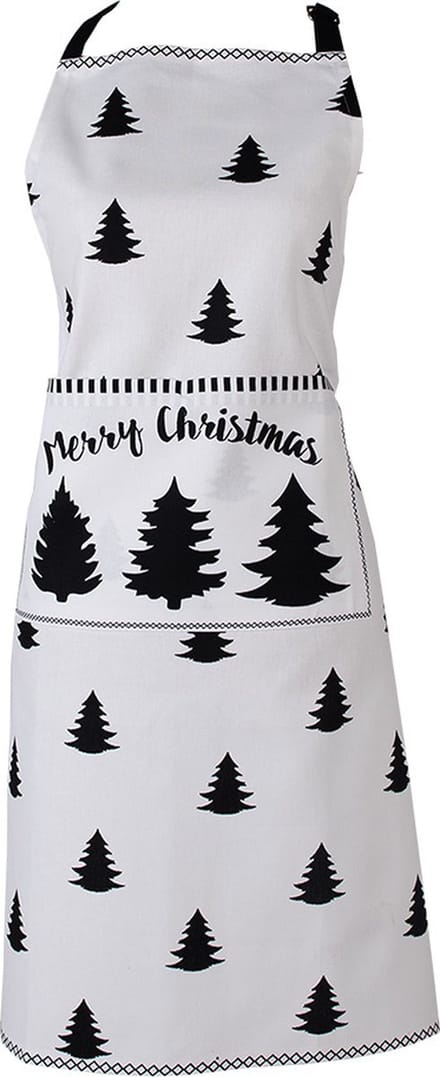 Clayre & Eef Keukenschort 70x85 cm Wit Zwart Katoen Kerstboom
