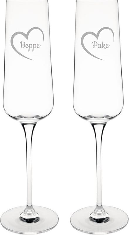 Gegraveerde Champagneglas 27cl Pake mei hert & Beppe mei hert