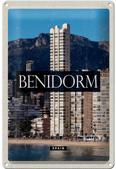 Blechschild Reise 20x30cm Benidorm Spain Panorama Poster