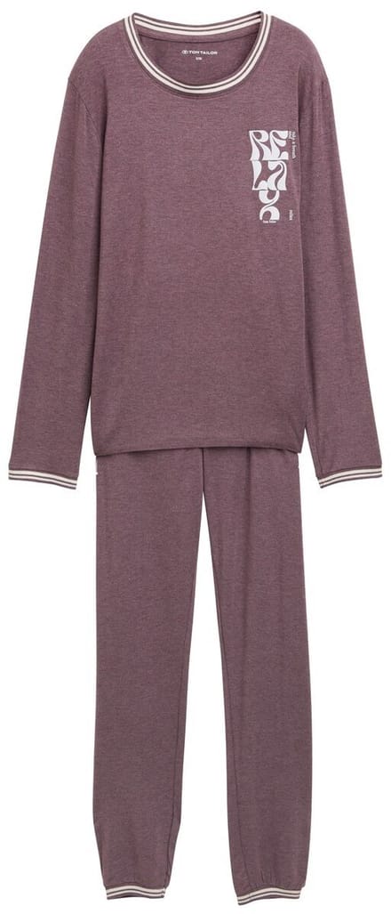 Tom Tailor - Pyjamaset in gemêleerde look - Maat 36 - purple-medium-melange