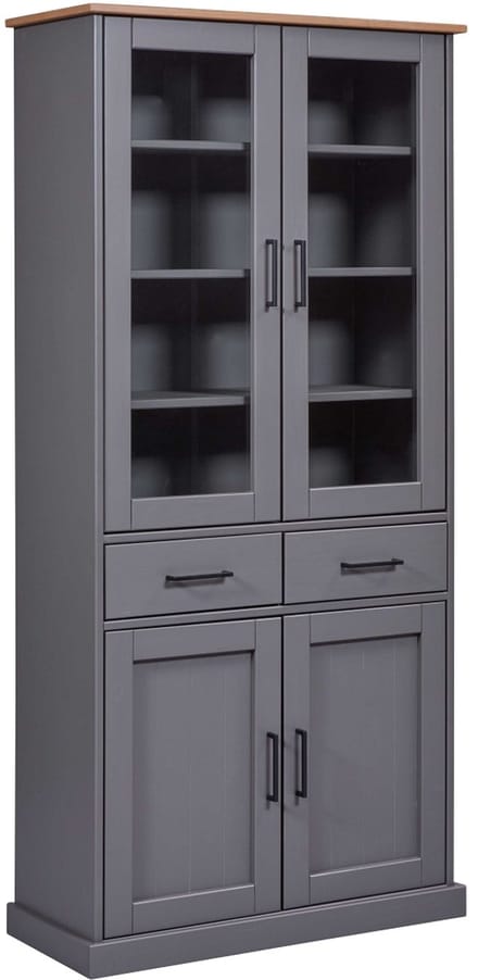 Interlink- vitrinekast Forenzo massief grenen grijs gelakt- 90x190cm