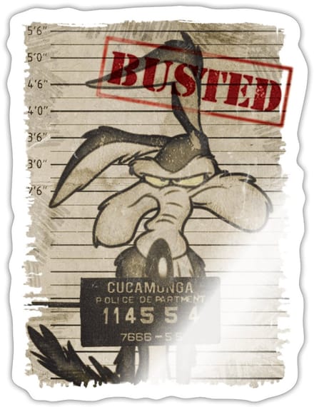 Looney Tunes Wile E. Coyote Busted Sticker Maat S (max. 10 x 10cm)