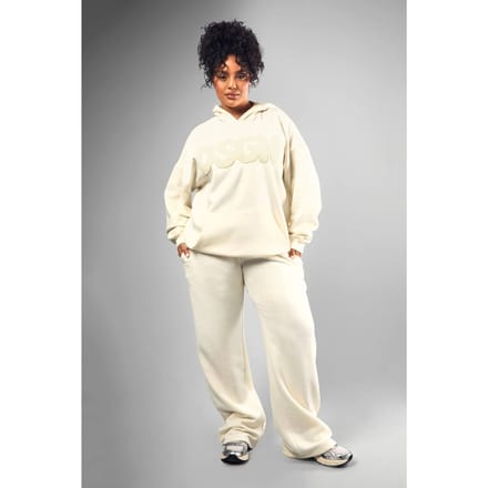boohoo Dames Plus DSGN Studio Toweling Applique Jogger met rechte pijpen | Cream | Maat: 28