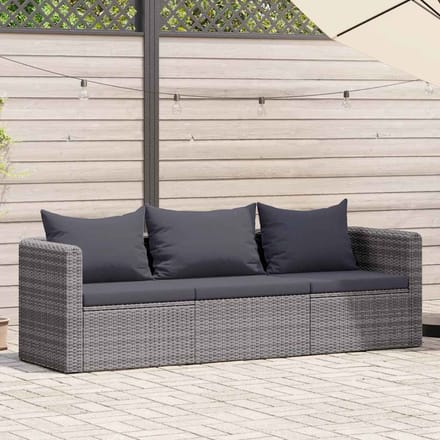 vidaXL - 3-delige - Loungeset - met - kussens - poly - rattan - grijs