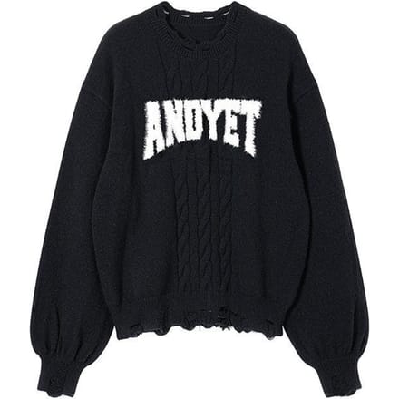 Gebroken Jacquard Design Gebreide Pullover Sweater Herfst Winter Los voor Dames L zwart