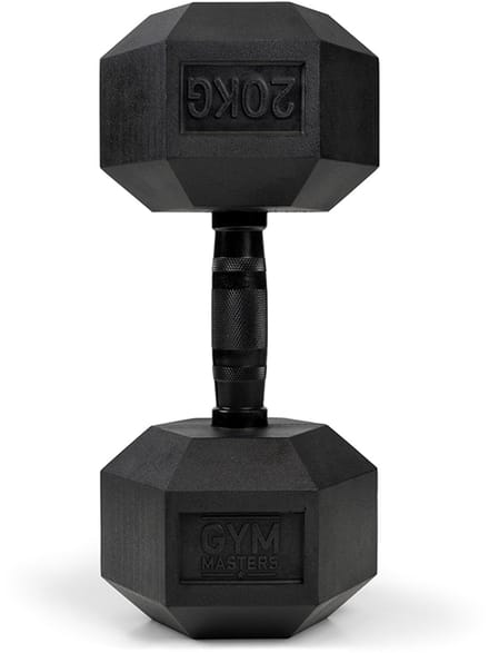 Gym Masters Dumbbell 20 kg – Hexagon Rubber Dumbbell – Zwart