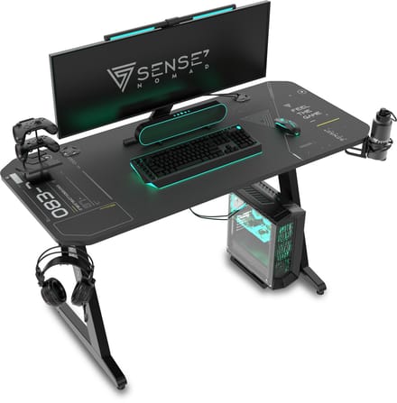 SENSE7 Nomad Cybernetic - Gaming Bureau - 120x60 cm - Bekerhouder & Headsethaak - Computerbureau - Bureau - Kabelmanagement - Zwart