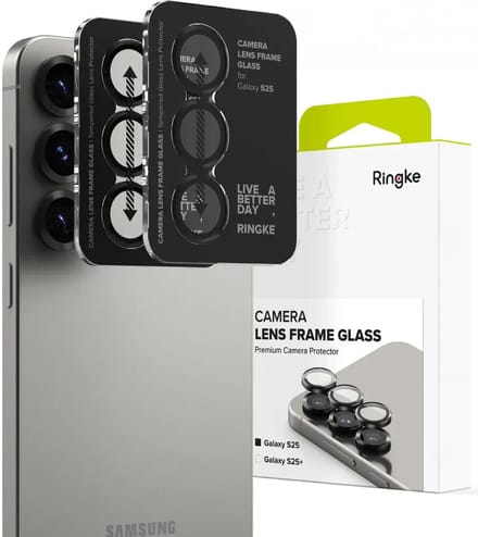 Ringke Frame Glass - Camera Protector Geschikt voor Samsung Galaxy S25 - Case Friendly - Tempered Glass voor Camera Lens Zwart - 2-Pack