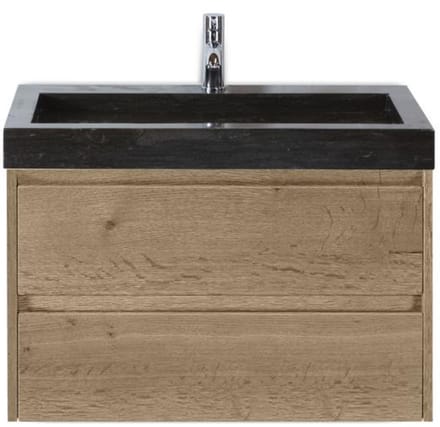 Dante Badmeubelset 80 cm - Natuur Eiken - Wastafel Hardsteen Wit Lucca