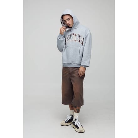 Oversized boxy Ofcl hoodie met koeienprint applique hoodie | Grey Marl | Size Medium