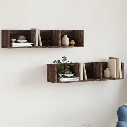 vidaXL - Wandkasten - 2 - st - 75x18x16,5 - cm - bewerkt - hout - bruin - eikenkleur