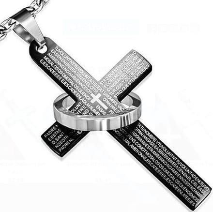 Amanto Ketting Daha Black - 316L Staal - Kruis - Ring - 31x54mm - 60cm