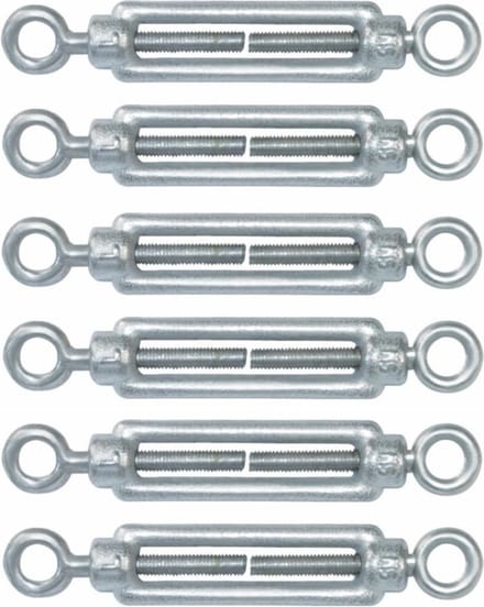 AMIG Spanschroeven/draadspanner met oog/oog - 6x - 7cm - verzinkt staal - 100kg - M5 schroefdraad