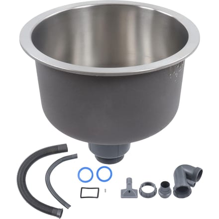 Mini Ronde Keukenspoelbak RVS Bar Ronde Kom met Afvoerpijpaansluiting 30cm Diameter gray