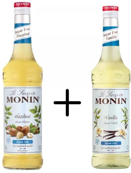 Monin Siroop vanille suikervrij 70cl + Hazelnoot suikervrij 70cl