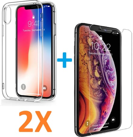 Soft TPU Transparant hoesje Silicone Case + 2 stuks Glas Screenprotector -  Geschikt voor: iPhone XR