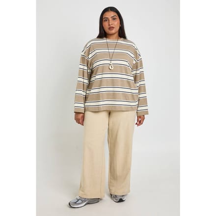 boohoo Dames Plus Wijde Broek Met Plooien En Gepersikt Effect | Steen | Maat: 46