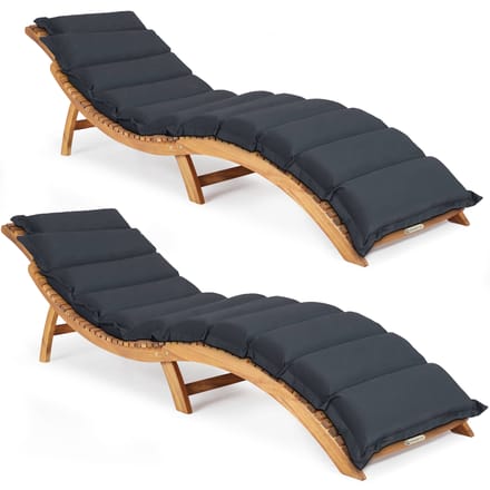 Ligbed Set van 2 Acaciahout FSC®-gecertificeerd incl kussen Antraciet