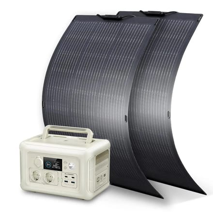 ALLPOWERS Solar Generator Kit 600W (R600 + SF100 100W Flexible Solar Panel) - R600 Beige + 2PCS SF100 Solar Panel 100W