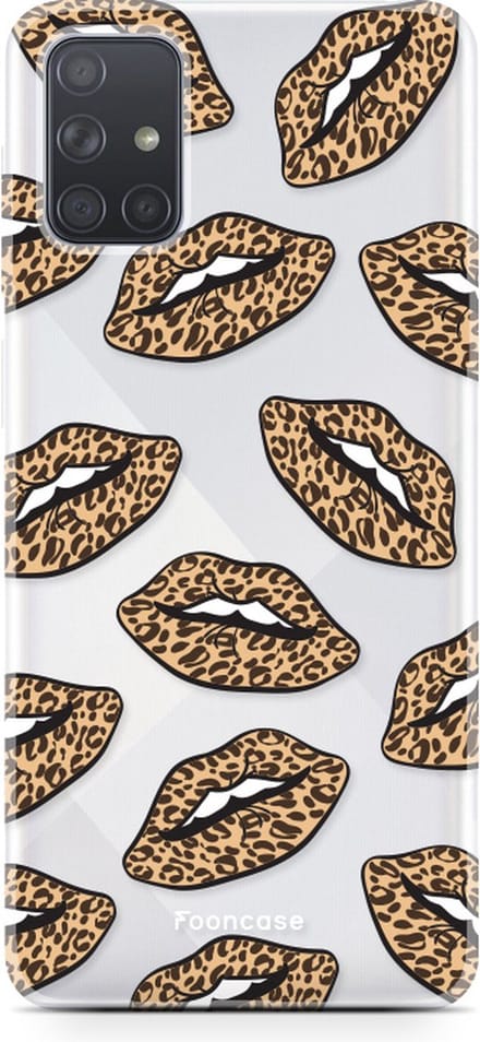 Fooncase Hoesje Geschikt voor Samsung Galaxy A51 - Shockproof Case - Back Cover / Soft Case - Rebell Leopard Lips (leopard lippen)