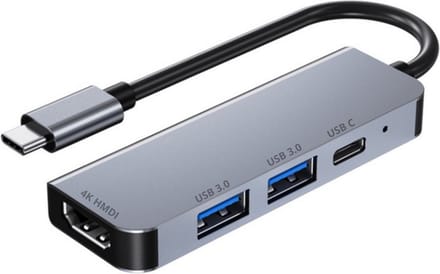 By Qubix - USB C Hub - HDMI 4k kwaliteit - 2x USB 3.0 - 1x USB C – 4in1 - Universeel - Space gray