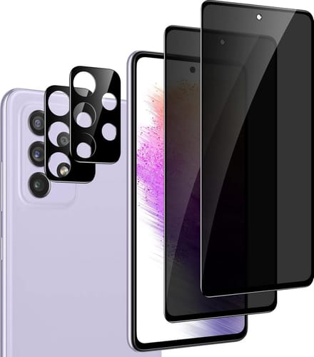 Screenprotector Glas - 2X Privacy Tempered Glass Screen Protector Anti-Spy + 2X Camera lens Beschermer Geschikt voor: Samsung Galaxy A73 5G