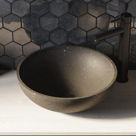 Brauer Molten Waskom - Rond - 42 cm - Natuursteen Basalt - Antraciet