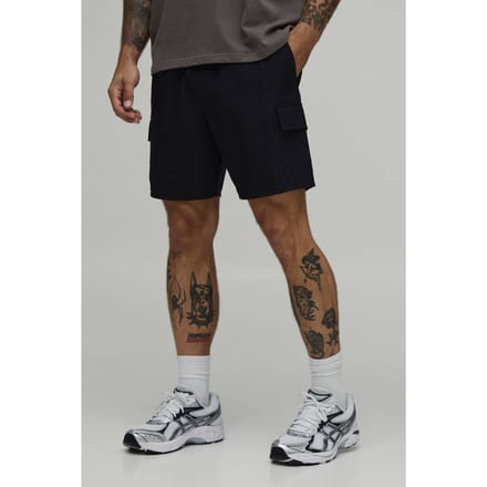 Essential Slim Fit Elasticated Nylon Cargo Shorts | Black | Size Small