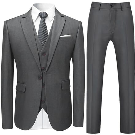 3-delig slim-fit, effen grijs chic formeel bruiloftspak