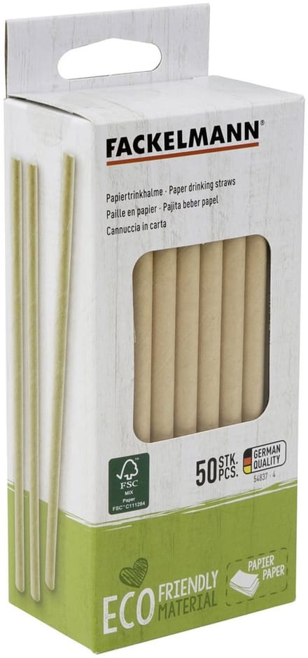 Doos met 50 rietjes van stevig bruin papier 15 cm Fackelmann Nature
