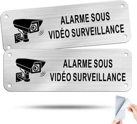 Huisbord Videobewaking Alarm - Zelfklevend Geborsteld Aluminium 15 x 5 cm