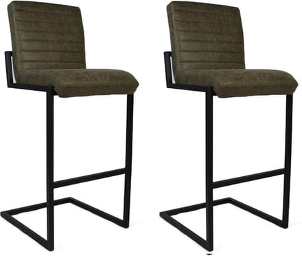 Bronx71® Industriële barkruk Block olijfgroen eco-leer 79cm - Barkrukken set van 2 - barstoel