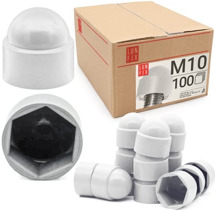 LUN FIX - Schroefkap - Zeskant Dekking - M10 - 100 Stuks - Wit - Beschermkappen
