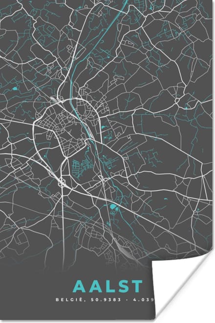 Poster Plattegrond – Aalst – Blauw – Stadskaart - Kaart - 20x30 cm