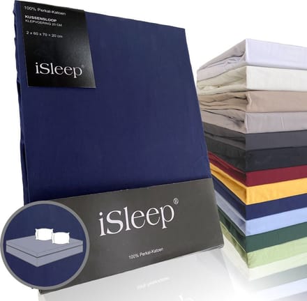 iSleep Perkal Kussenslopen (2 stuks) - 100% Perkal Katoen - 60x70 cm - Donker Blauw