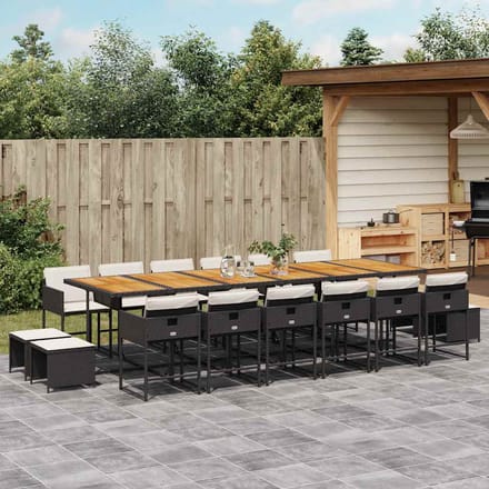 vidaXL - 17-delige - Tuinset - met - kussens - poly - rattan - zwart