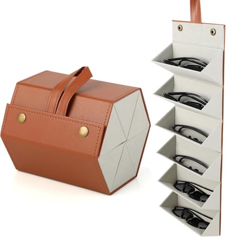 Zonnebril Opbergdoos 6 Vakken Hangend Vouwend PU Leer Reis Organizer