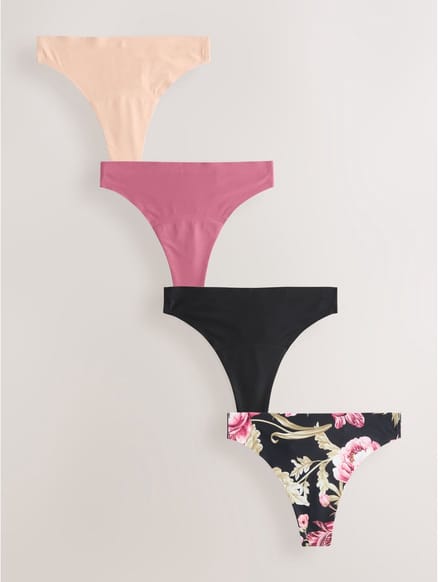 Next - Dames - Set van 4 No VPL menstruatiestrings bij lichte ongesteldheid - Zwart